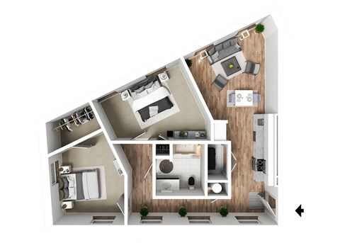 a 1 bedroom floor plan with a bathroom and a living room